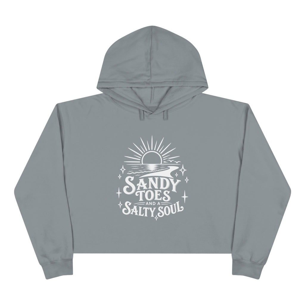 Sandy Toes Salty Soul Crop Hoodie — Beachy Sun Graphic Cropped Sweatshirt