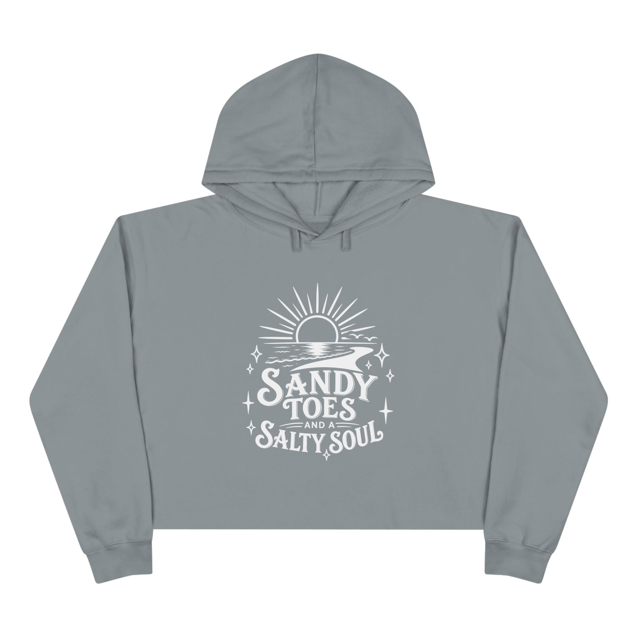 Sandy Toes Salty Soul Crop Hoodie — Beachy Sun Graphic Cropped Sweatshirt