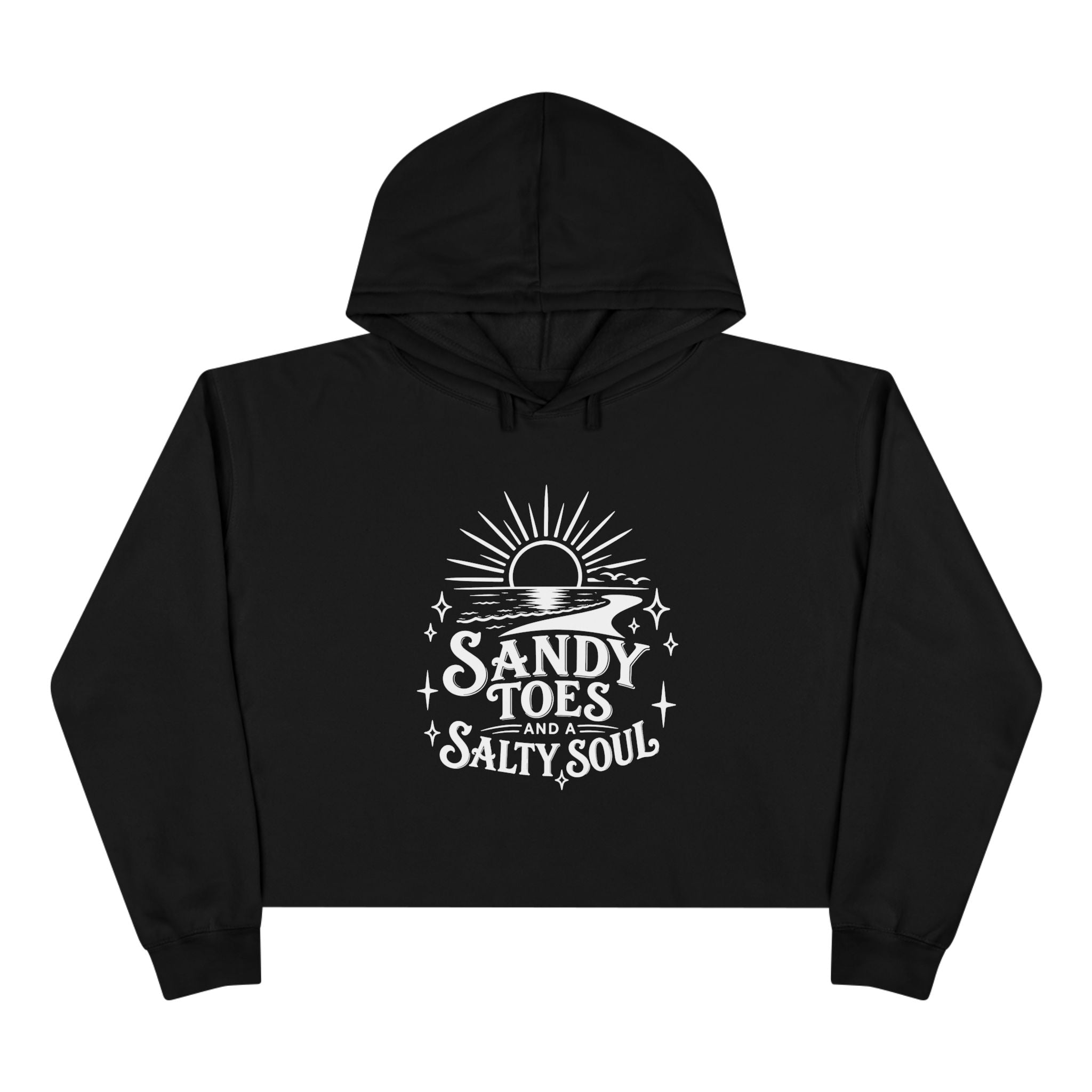 Sandy Toes Salty Soul Crop Hoodie — Beachy Sun Graphic Cropped Sweatshirt