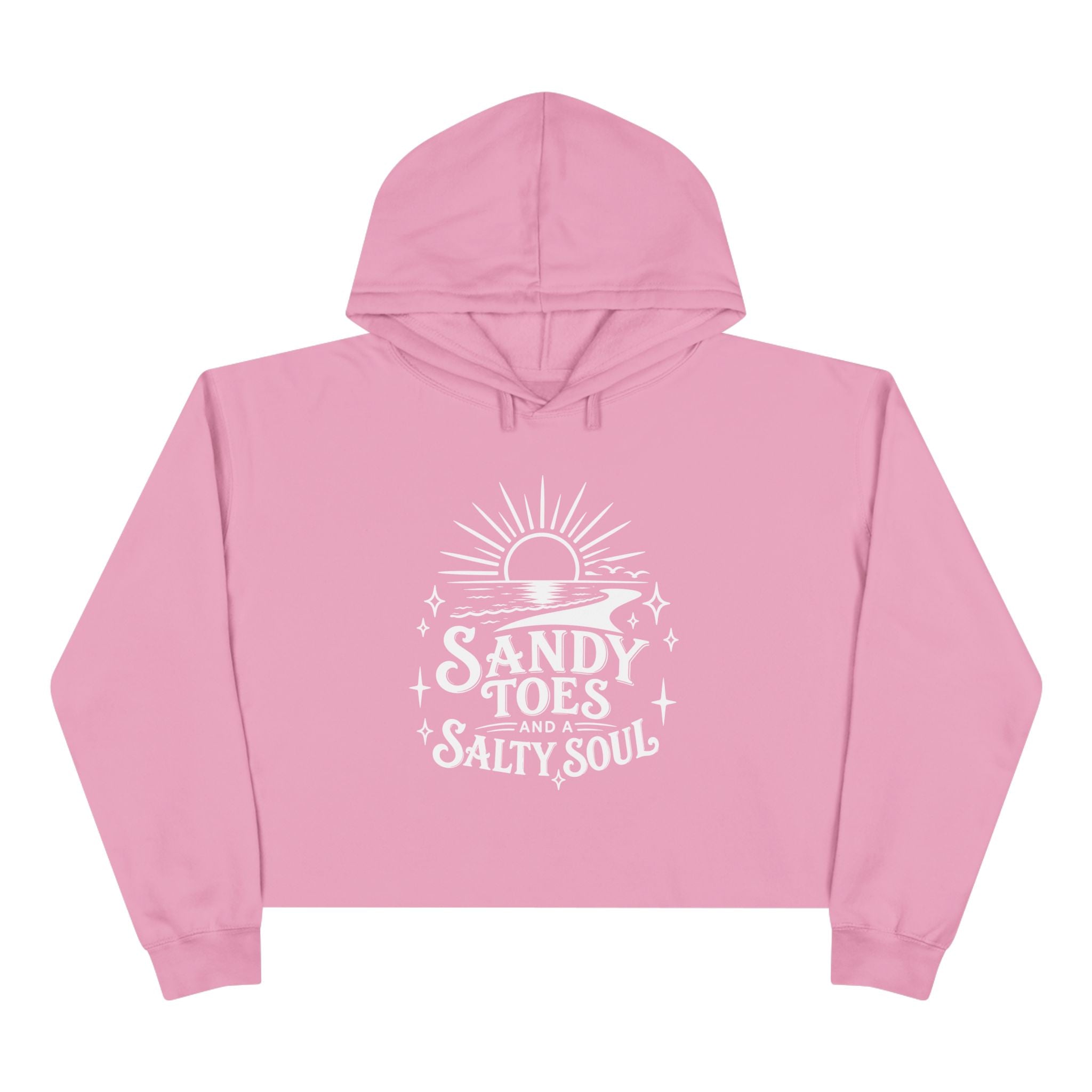 Sandy Toes Salty Soul Crop Hoodie — Beachy Sun Graphic Cropped Sweatshirt