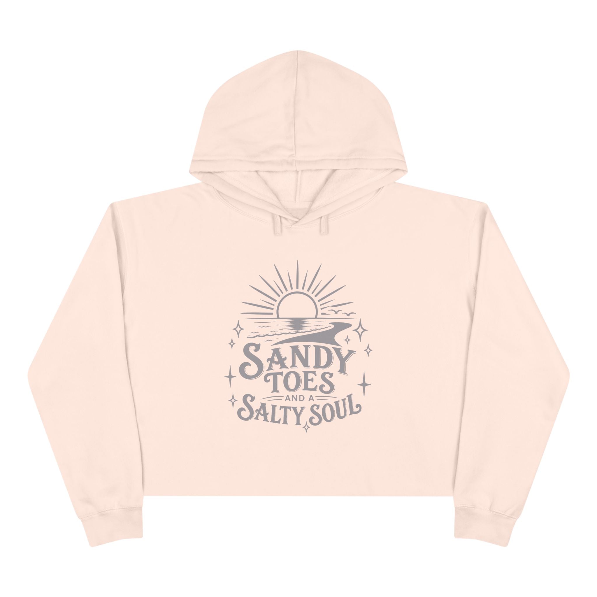 Sandy Toes Salty Soul Crop Hoodie — Beachy Sun Graphic Cropped Sweatshirt